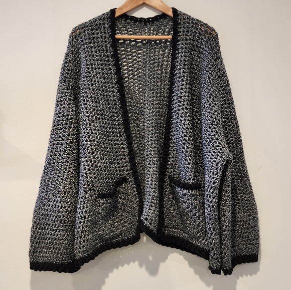 Handmade Crotchet Oversized Blue Cardigan Grandpa Sweater - Picture 1 of 6